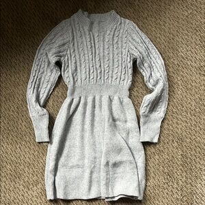 Gray Cable Knit Sweater Dress